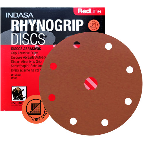 Krążki Ścierne Rzep INDASA Rhynogrip Red Line 150 mm 8+1H P150