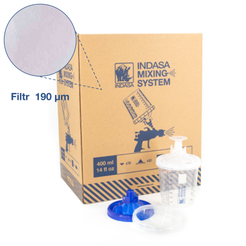INDASA Zestaw Kubków i Filtrów Lakierniczych MIXING SYSTEM 190 μm 400 ml